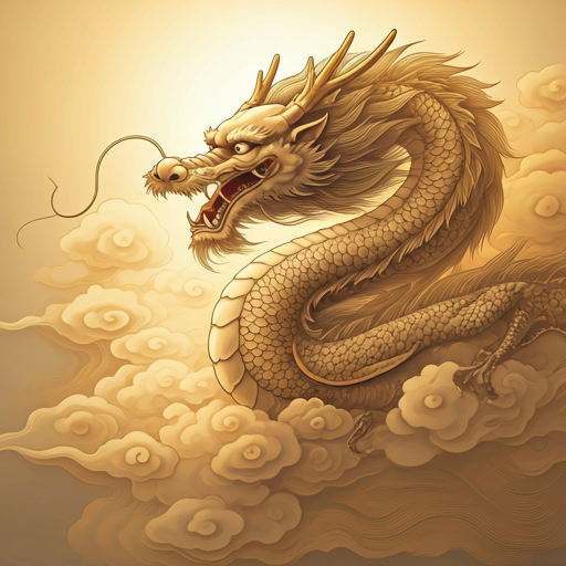 Imperial dragon rising through golden clouds