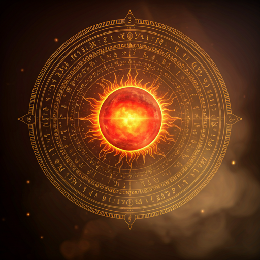 A glowing celestial sun surrounded by an intricate zodiac pattern